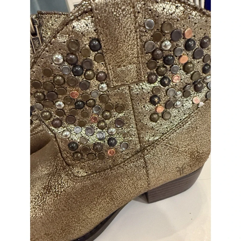 FRYE Deborah Girls Gold Studded Distressed Leather Short‎ Bootie Boots Size 13